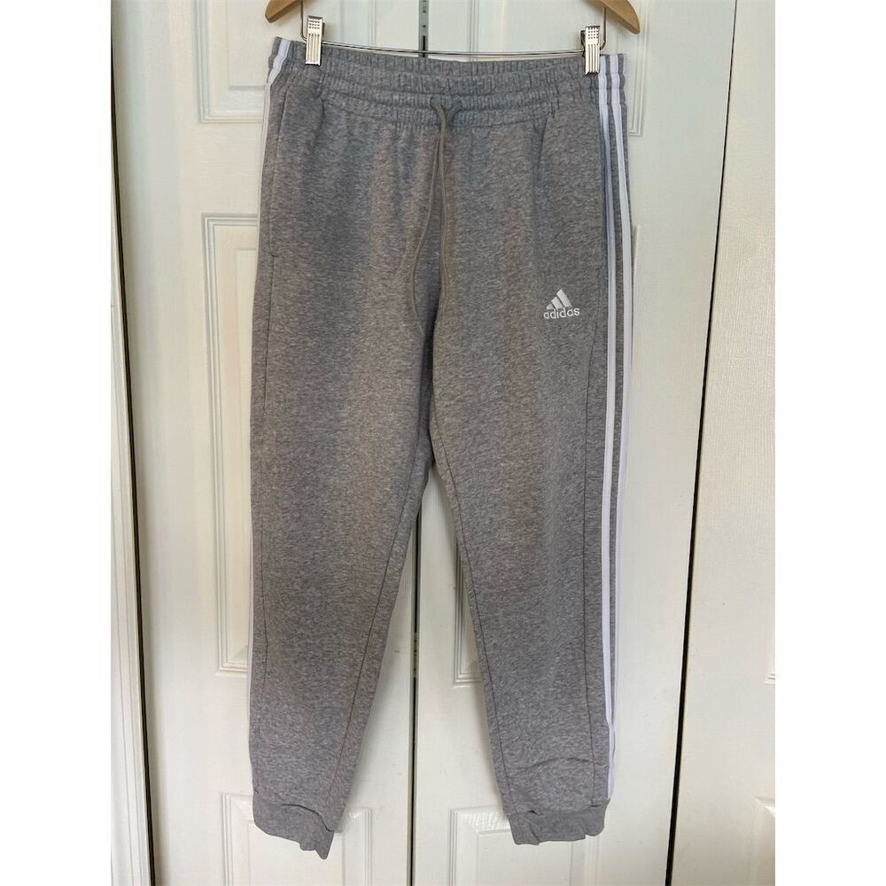 Adidas Men's Gray Jogger Pants Size L 3-Stripes Cuffed Casual Sports